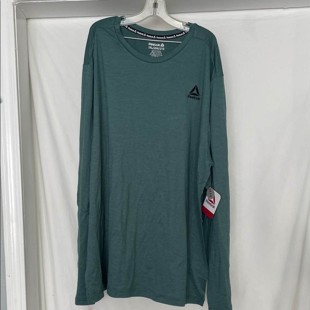 Reebok Men’s Long-Sleeve Tee in Teal 2xl 94% polyester 6% spandex